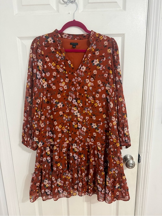 Ann Taylor Dresses & Skirts - Ann Taylor Rust Floral Tiered V-Neck Mini Long Sleeve Dress